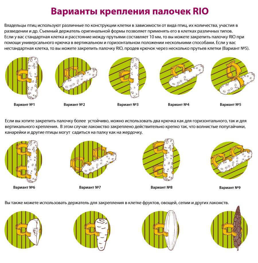 Варианты крепления Палочки RIO для волнистых попугайчиков и экзотов Витамин С, 2х40 г